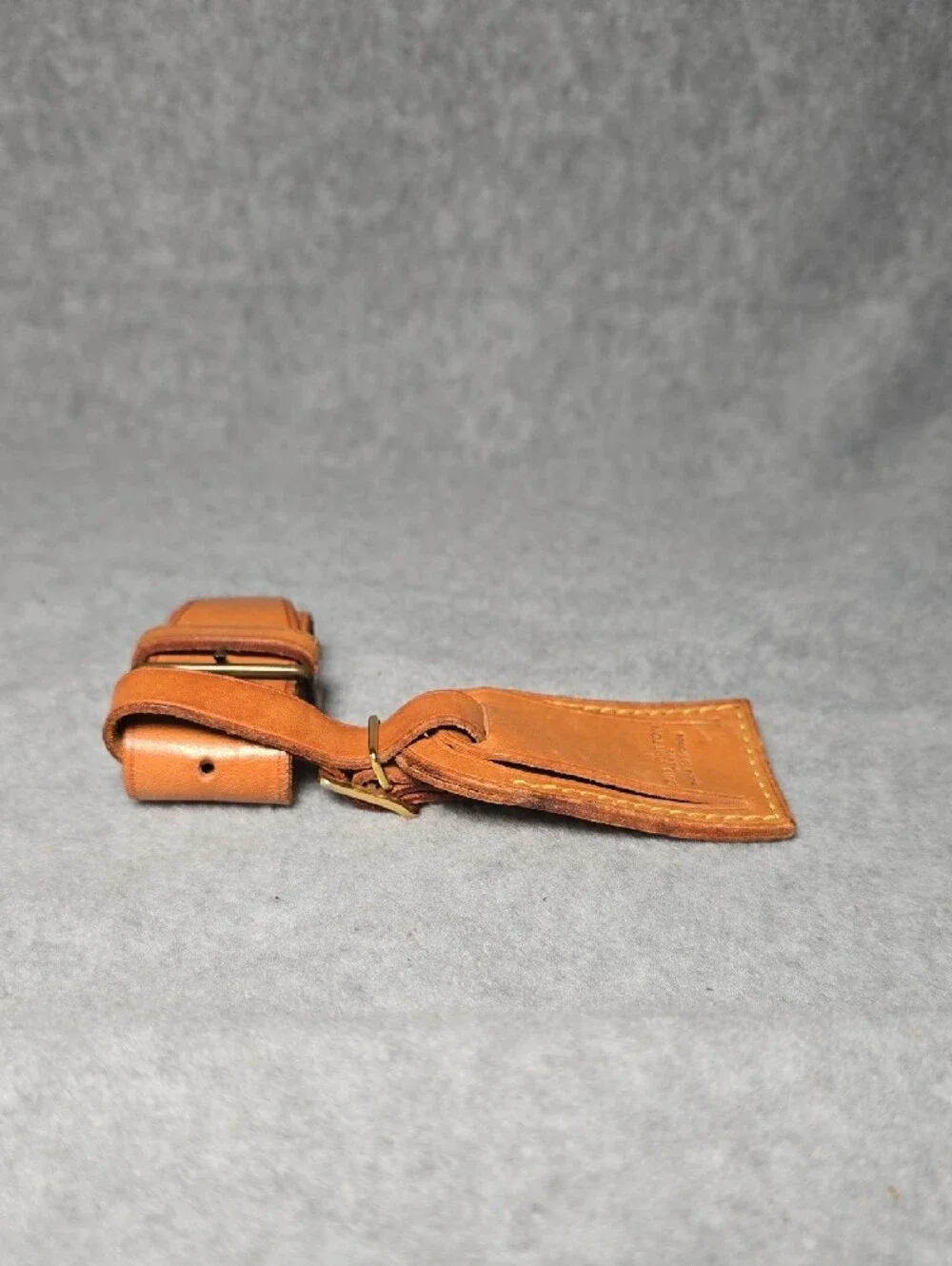 Authentic Louis Vuitton Vachetta Leather Luggage Tag with Gold-Tone Buckle